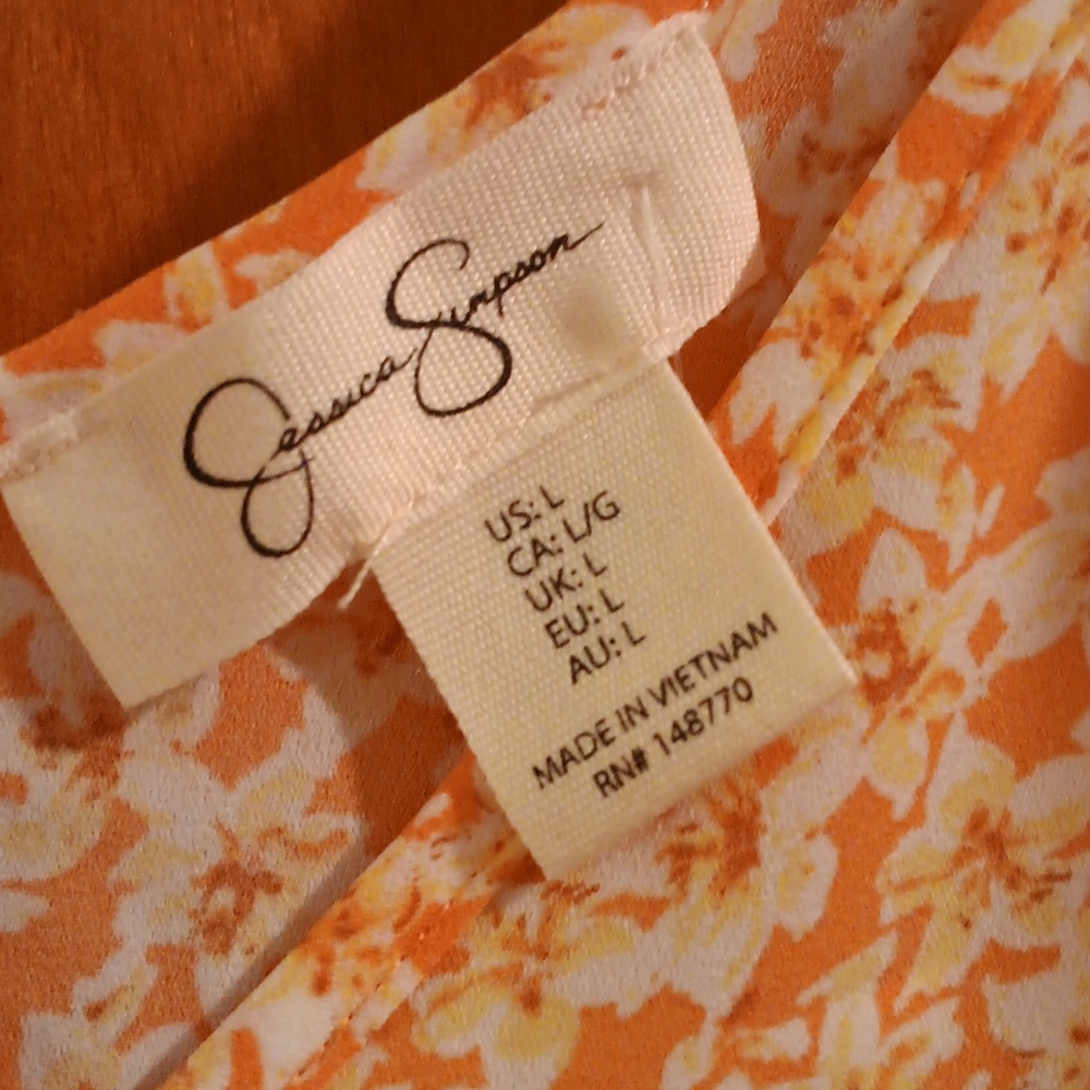 Jessica Simpson Peach Floral Wrap Midi Dress - Picture 2 of 4
